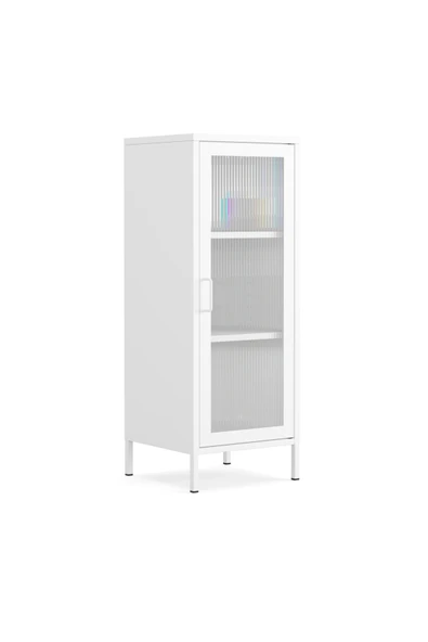 Furni24 Pera Camlı Metal Dolap 42x110cm, Cam Kapaklı Vitrin - Büfe - Kitaplık ve Çok Amaçlı Dolap ( Raf Ayarlanabilir) ürün görseli 1