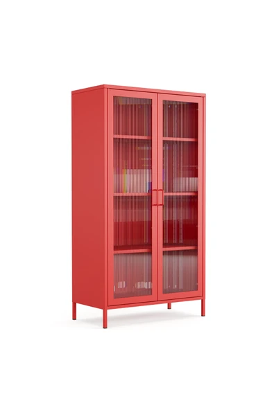 Furni24 Pera Camlı Metal Dolap 150 cm, Cam Kapaklı Vitrin - Büfe - Kitaplık ve Çok Amaçlı Dolap ( Raf Ayarlanabilir) ürün görseli 1