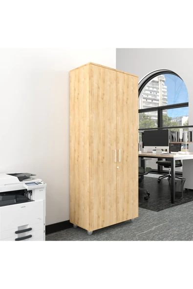 Furni24 Kilitli ve Bölmeli Çok Amaçlı Dolap, Ofis ve Ev için kilitlenebilir ahşap dolap, 190x80x40cm ürün görseli 1