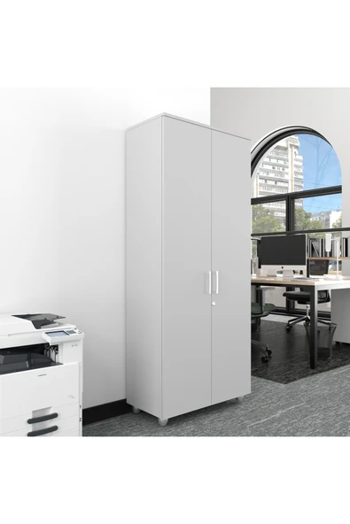 Furni24 Kilitli ve Bölmeli Çok Amaçlı Dolap, Ofis ve Ev için kilitlenebilir ahşap dolap, 190x80x40cm ürün görseli 1