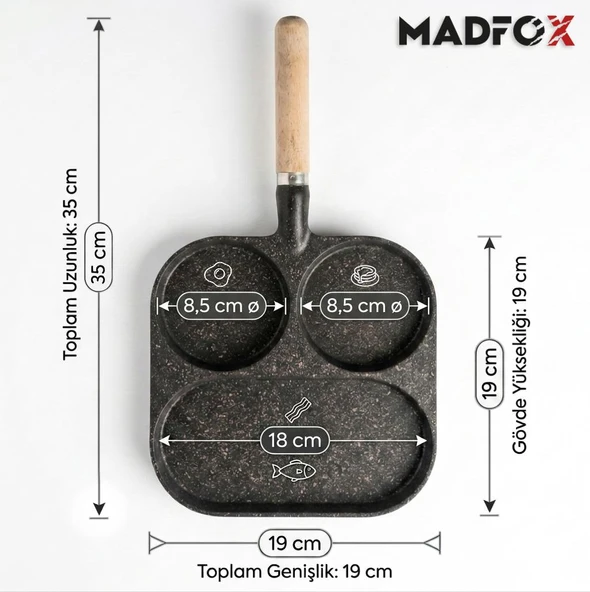Madfox TrioChef 3 Gözlü Granit Döküm Tava - Resim 3