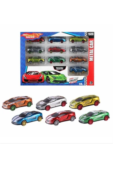 Kutulu 10 Adet Metal Oyuncak Araba Speed Racer Metal Araba ürün görseli 1