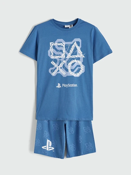 LCW Kids Mavi Erkek Çocuk PlayStation Baskılı Şortlu Pijama Takımı ürün görseli 1