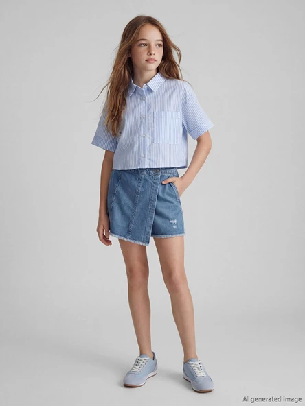 LCW Kids İndigo Yırtık Detaylı Kız Çocuk Şort Etek ürün görseli 1