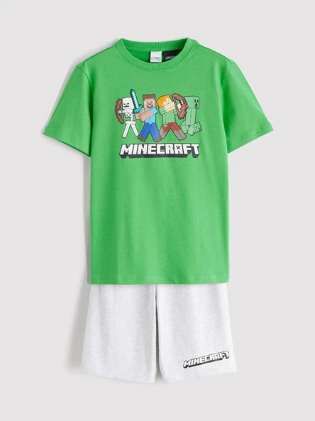 LCW Kids Yeşil Minecraft Baskılı Erkek Çocuk Şortlu Pijama Takımı ürün görseli 1