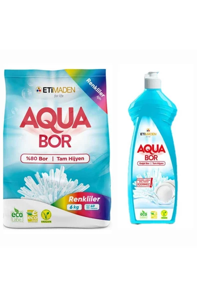 AQUABOR ÇAMAŞIR DETERJANI RENKLİLER İÇİN 6 KG 40 YIKAMA+ 1 ADET AQUABOR BULAŞIK DETERJANI ürün görseli 1