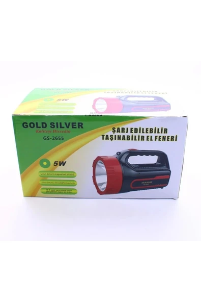 Gold Silver Şarj Edilebilir Taşımabilir El Feneri 5W Gs2665 ürün görseli 1