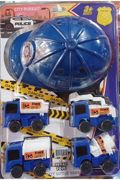 Polis Kask Ve Polis İş Makineleri Oyuncak Seti Oyuncak Araba ürün görseli 1