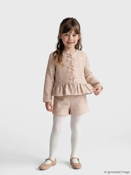 LCW Kids Turuncu Beli Lastikli Kız Çocuk Şort ve Külotlu Çorap ürün görseli 1