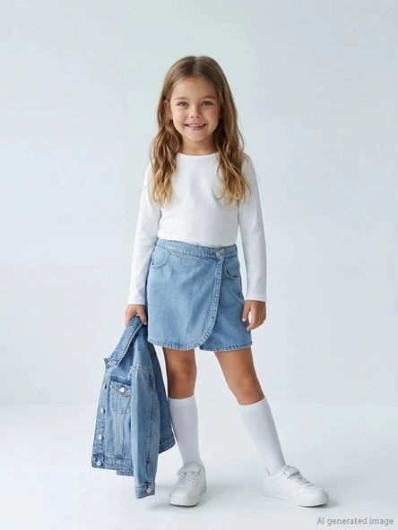LCW Kids Mavi Kız Çocuk Jean Şort Etek ürün görseli 1