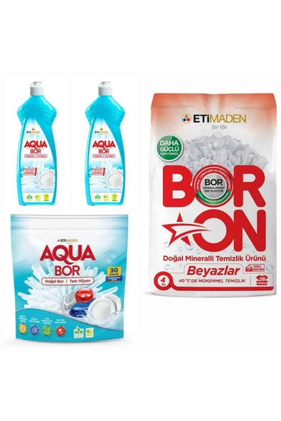 AQUABOR DOĞAL MİNERALLİ BULAŞIK DETERJANI +BOR MİNERALLİ BEYAZLAR İÇİN ÇAMAŞIR DETERJANI ürün görseli 1