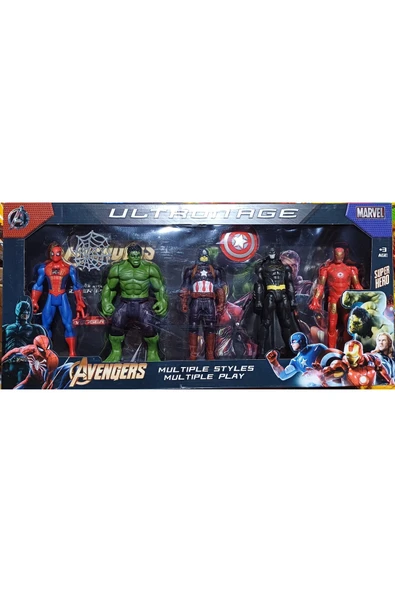 5'li Işıklı Kutulu Süper Kahraman Seti Hulk Örümcek Adam Ironman Batman Kaptan Amerika ürün görseli 1