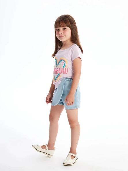 LCW Kids Mavi Beli Lastikli Kız Bebek Jean Şort Etek ürün görseli 1