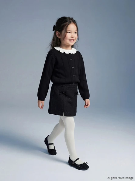LCW Kids Siyah Beli Lastikli Simli Kız Çocuk Şort Etek ve Külotlu Çorap ürün görseli 1