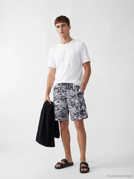 LCW SWIMWEAR Lacivert Diz Altı Boy Desenli Erkek Deniz Şortu ürün görseli 1