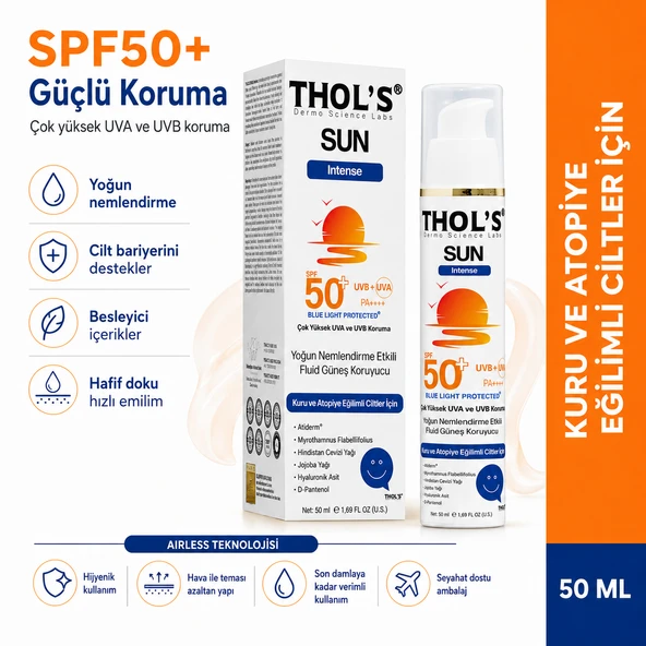 THOL’S SUN Intense Yoğun Nemlendirme Etkili Fluid Güneş Koruyucu SPF50+ 50 ml ürün görseli 1