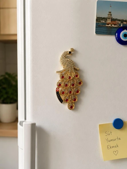 Magnet Tavus Kuşu Buzdolabı Süsü 8x6 CM – Taş İşlemeli Dekoratif Türkiye Hediyelik Magnet ürün görseli 1
