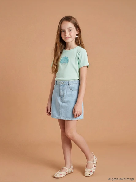 LCW Kids Mavi Kız Çocuk Jean Şort Etek ürün görseli 1