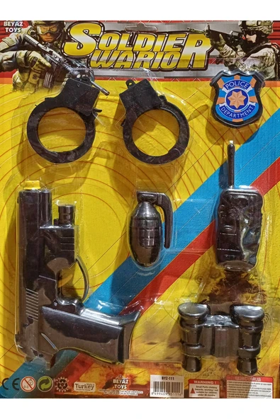 Soldier Warior Polis Oyuncak Seti 6 Parça Silah,El bombası, Dürbün, Kelepçe,Telsiz, Rozet ürün görseli 1