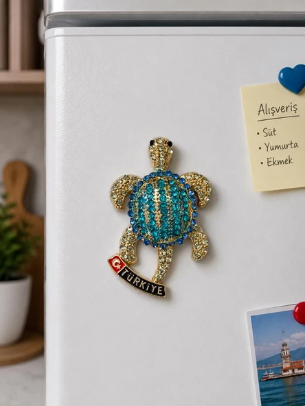 Magnet Kaplumbağa Buzdolabı Süsü 8x6 CM – Taş İşlemeli Dekoratif Türkiye Hediyelik Magnet ürün görseli 1