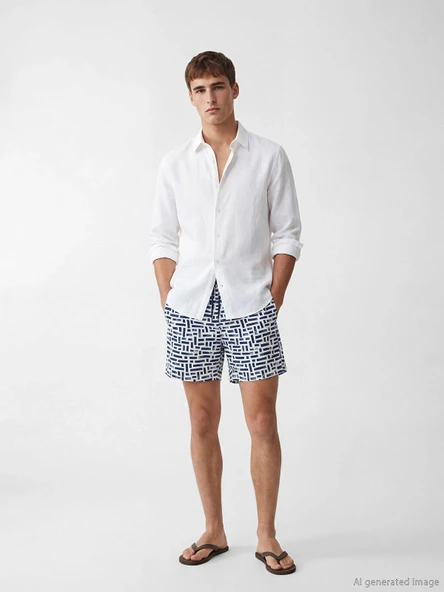 LCW SWIMWEAR Lacivert Diz Hizası Boy Desenli Erkek Deniz Şortu ürün görseli 1
