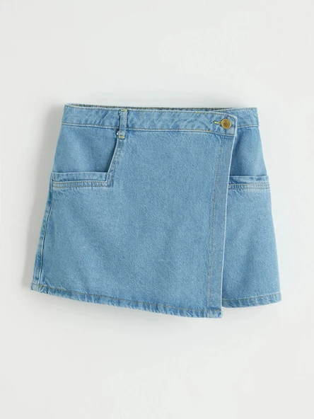 LCW Kids İndigo Anvelop Kesim Cepli Kız Çocuk Jean Şort Etek ürün görseli 1