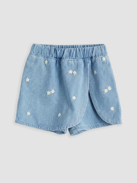 LCW baby İndigo Kız Bebek Çiçek Nakışlı Jean Şort Etek ürün görseli 1