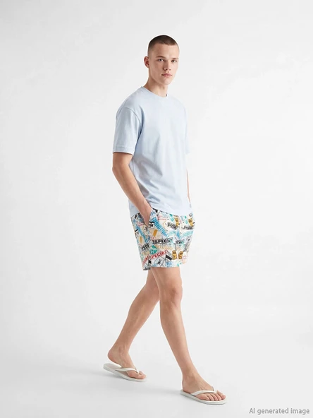 LCW SWIMWEAR Beyaz Kısa Boy Desenli Erkek Deniz Şortu ürün görseli 1