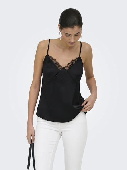 ONLY Bayan Saten Dantelli Askılı Bluz 15380254 - Resim 3
