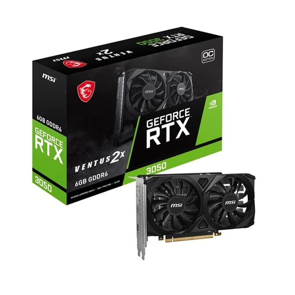 MSI RTX3050 6GB VENTUS 2X E 6G OC GDDR6 96bit HDMI DVI DP PCIe 16X v4.0 ürün görseli 1