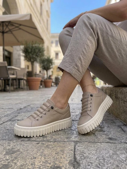 Gamelu Vıgor Kadın Lastikli Memory Foam Kalın Taban Keten Sneaker Ayakkabı ürün görseli 1