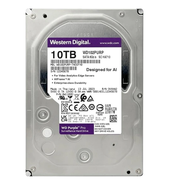 WD 10TB Purple Pro WD102PURP 512MB 7200RPM SATA-3  Güvenlik Diski ürün görseli 1