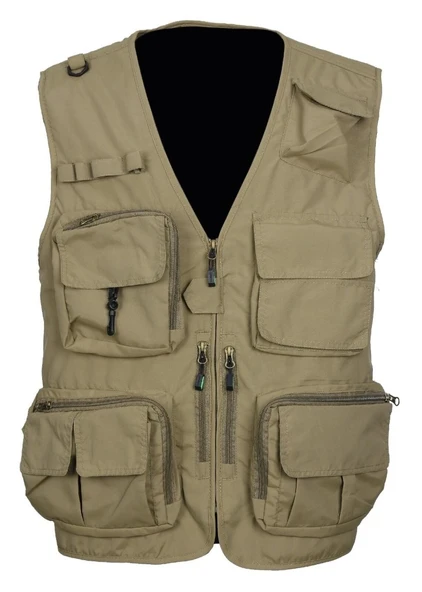 Avcı Model İçi Fileli Krem Renk Outdoor Yazlık Yelek ürün görseli 1