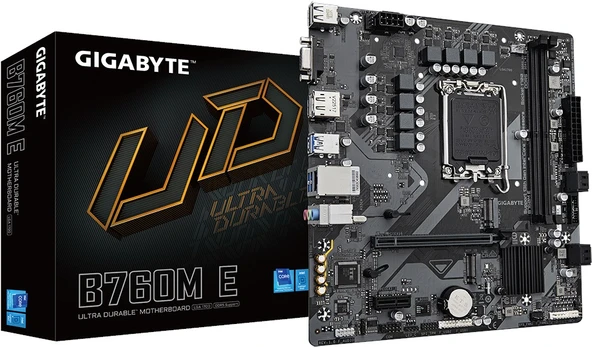GIGABYTE B760M-E DDR5 HDMI VGA DP PCIe 4.0 16X 1700p mATX ürün görseli 1
