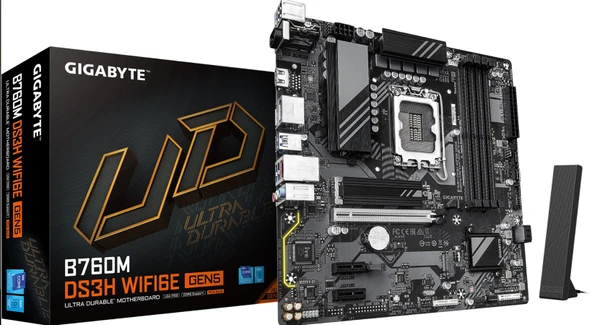 GIGABYTE B760M DS3H WIFI6E DDR5 HDMI VGA DP 1700p mATX ürün görseli 1