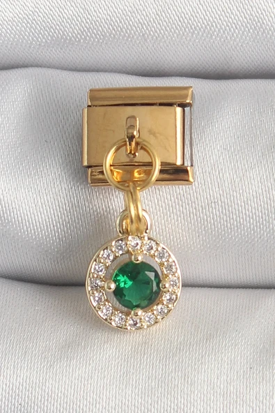 316L Çelik Gold Renk Sallantı Yeşil Zirkon Taşlı Nomination Charm ürün görseli 1