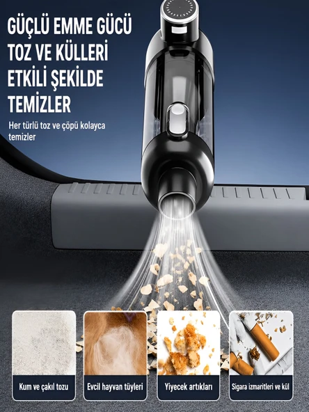 20000Pa Şarjlı Araç İçi Süpürge 6000mAh 120W LED Fenerli Kablosuz El Süpürgesi Dikey Vacuum ürün görseli 1