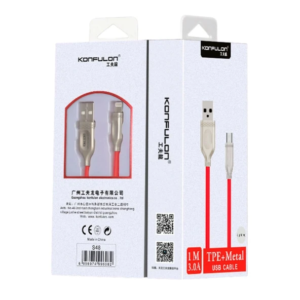 S48 Lightning Kablo İphone Uyumlu 1m 3a - Siyah - Resim 2