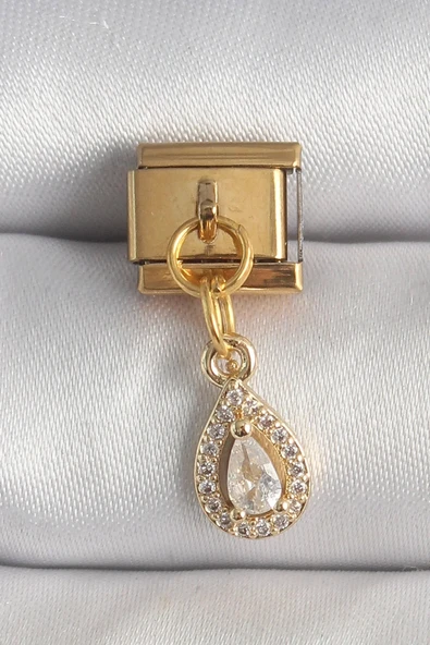 316L Çelik Gold Renk Sallantı Damla Zirkon Taşlı Nomination Charm ürün görseli 1