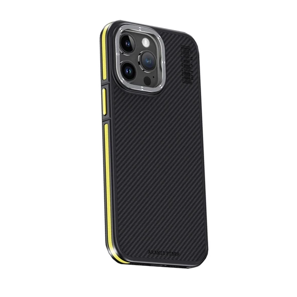 Joko Apple İphone 15 Pro Kılıf Aramid 600d Kevlar Karbon Fiber Magsafe Kapak - Sarı ürün görseli 1
