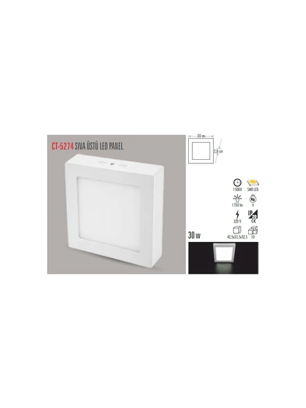 Cata CT-5274 30W Alm. S.ü LED Armatür Kare BEYAZ ürün görseli 1