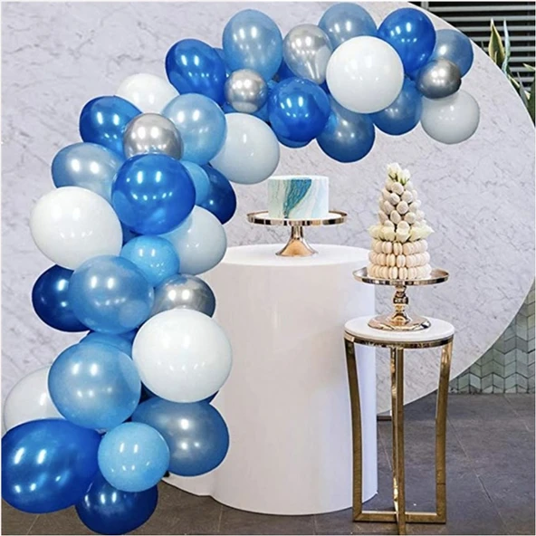 Beyaz Yeşil Gold Krom Yapraklı Balon Zincir Seti 102 Parça ürün görseli 1