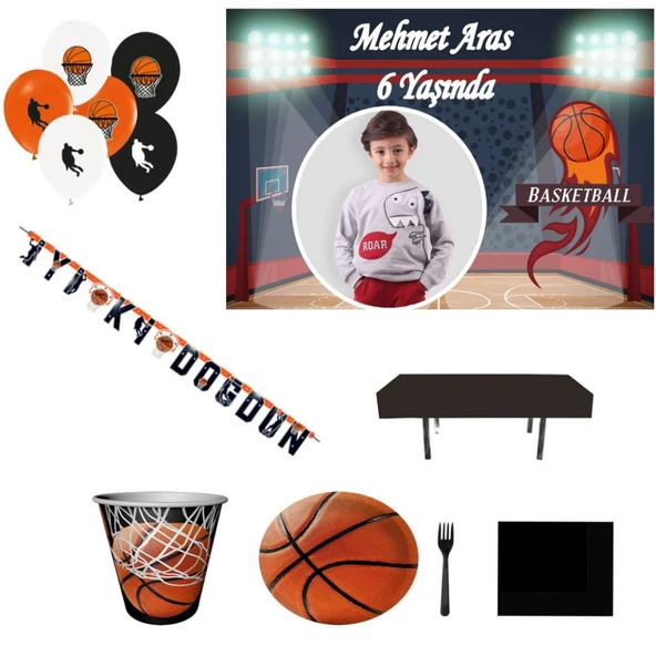 Afiş Hediyeli Basketbol Doğum Günü Süsleri 8 Kişilik ürün görseli 1