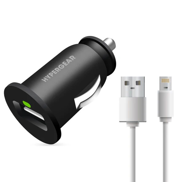 Hypergear 2.1A 2X Hızlı Araç Şarj Aleti Set İphone Uyumlu Lightning Kablo Siyah ürün görseli 1