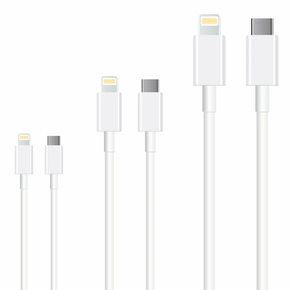 Winex 3A 45W Type-C to Lightning Data ve Hızlı Şarj Kablosu 3’lü Paket 1, 2, 3 Metre Beyaz SX25P ürün görseli 1