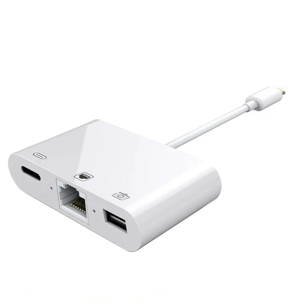 SChitec 3in1 Lightning to RJ45 + UsbA + Lightning Şarj Girişli Dönüştürücü Adaptör NK107 ürün görseli 1