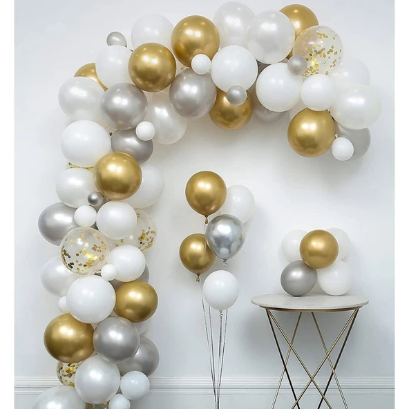 Beyaz Ve Altın Tonları Zincir Balon Seti 82 Adet ürün görseli 1