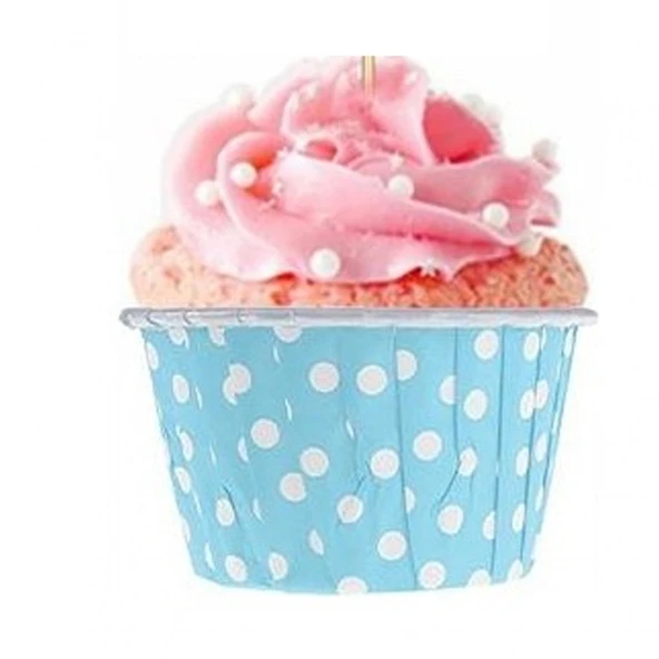 Mavi Puantiyeli Muffin Cupcake Kek Kapsülü 50 Adet ürün görseli 1