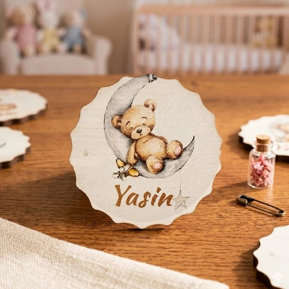 Ahşap Magnet Bebek Hediyeliği Ayıcık Baskılı(30 Adet) ürün görseli 1