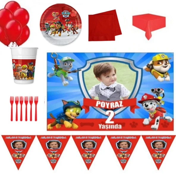Afiş Hediyeli 8 Kişilik Paw Patrol Parti Seti Erkek Doğum Günü Süsleri ürün görseli 1